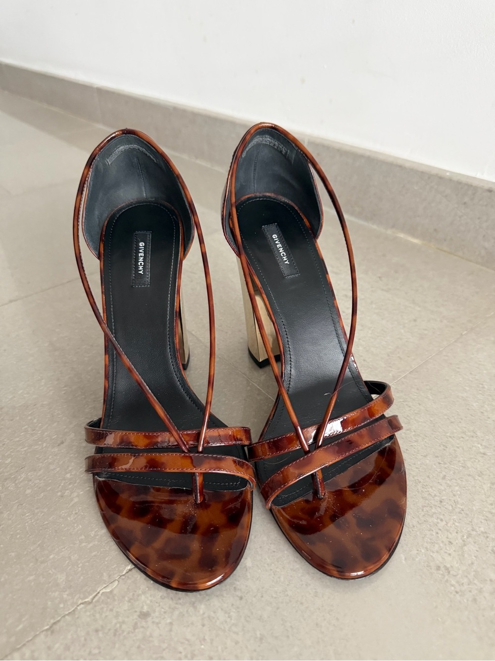 Givenchy Tortoiseshell Patent Leather Strappy Block Heel Sandals - Picture 2 of 5